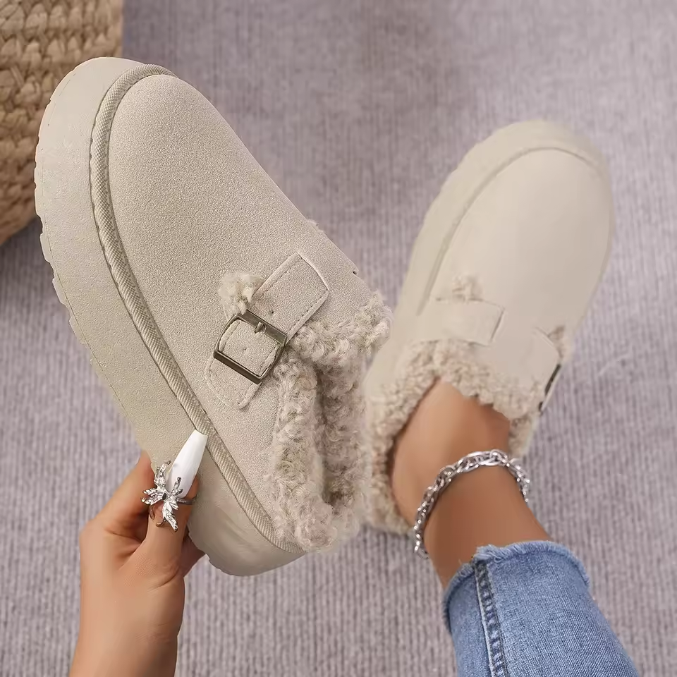 Winter Plush Buckle Warm Cotton Slippers