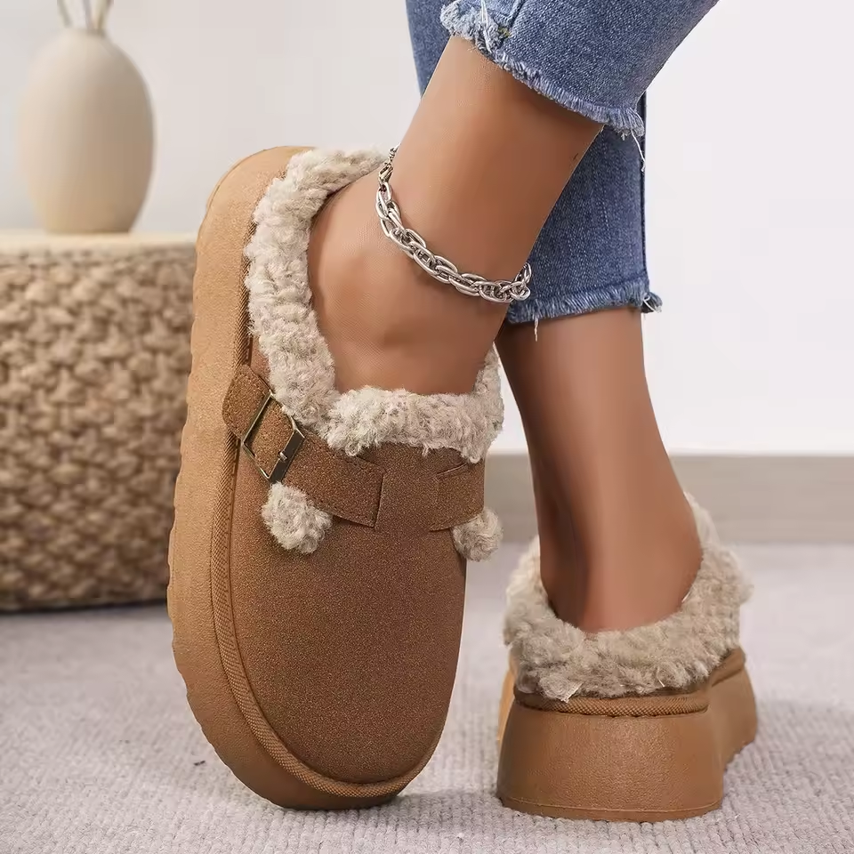 Winter Plush Buckle Warm Cotton Slippers