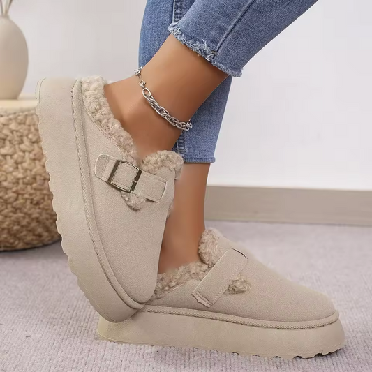 Winter Plush Buckle Warm Cotton Slippers