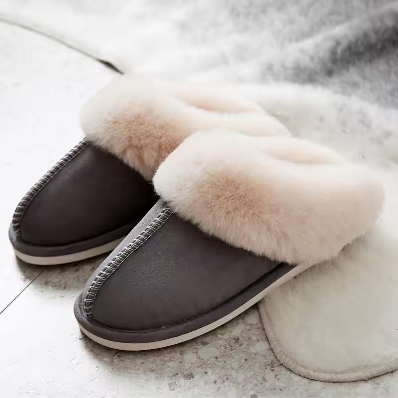 Winter Unisex Warm Plush Slippers Couple Indoor Non-slip House Slide