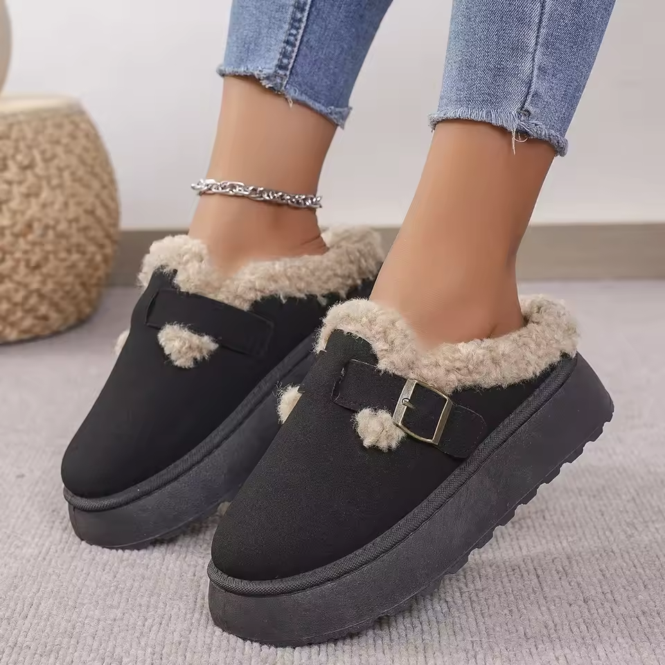 Winter Plush Buckle Warm Cotton Slippers