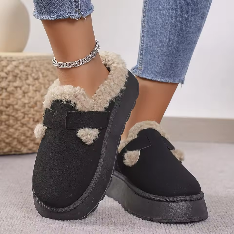 Winter Plush Buckle Warm Cotton Slippers