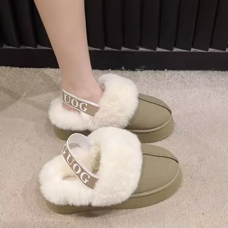 Casual Home Suede Fur Warm Slingback Slippers
