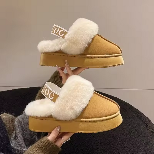 Casual Home Suede Fur Warm Slingback Slippers